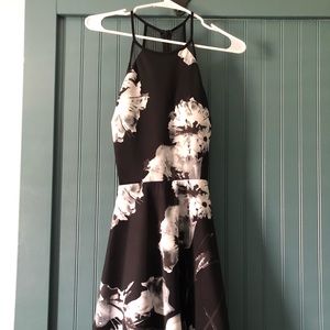 Strapped Black and White Floral Dress